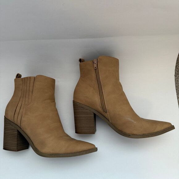 Universal Thread Boots Womens 8.5 Ankle Booties Tan Faux Leather 3" Block Heel - Picture 4 of 9
